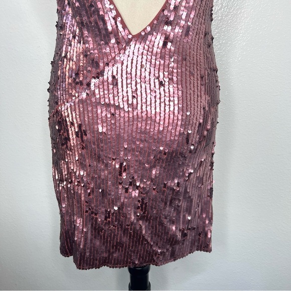 FREE PEOPLE Intimately Sequined Mini Dress Deep V Low Back Rose Size Small - Picture 9 of 15